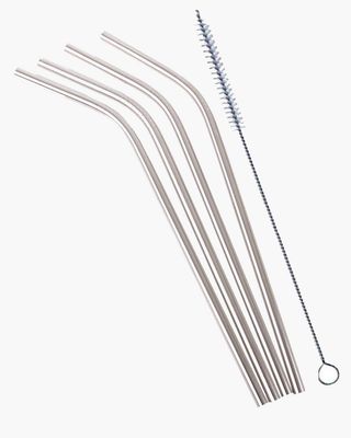 Mezon SS Reusable Curvy Curve Drinking Straw - Dip and Sip Eco Friendly with Free Cleaning Brush Dishwasher Safe (4 Pcs Pack)