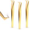 3 Pieces Volume Tweezers Eyelash Extension Tweezers Curved Tip False Lash Tweezers Stainless Steel Precision Tweezers for Individual and 3D 6D Volume Eyelash Extension (Gold) view 1