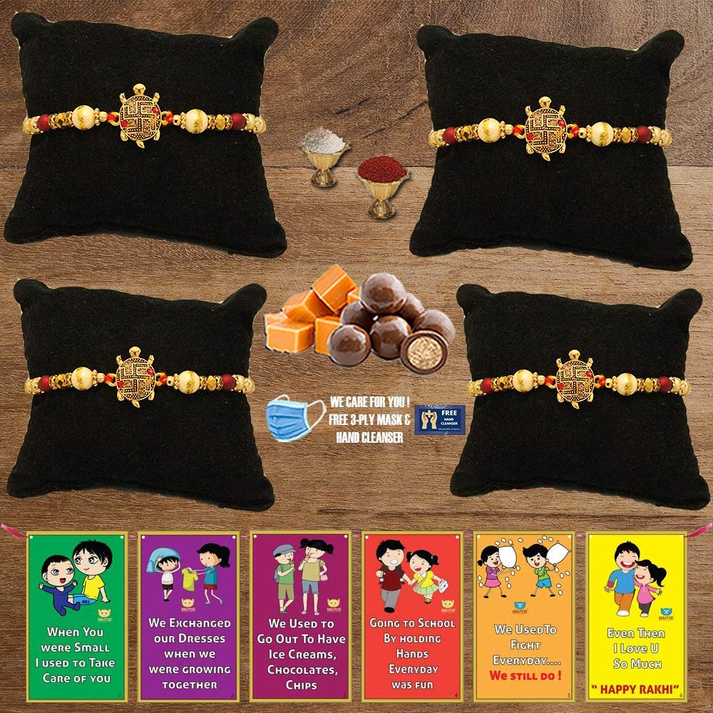 BOGATCHI A4Aa-18 Rakhi for Brother with Chocolate, Rakhi Set of 4, Premium Rakhi Set of 4 with Chocolates, 4 Rakhi Combo, Rakhi for Brother Combo , 50g