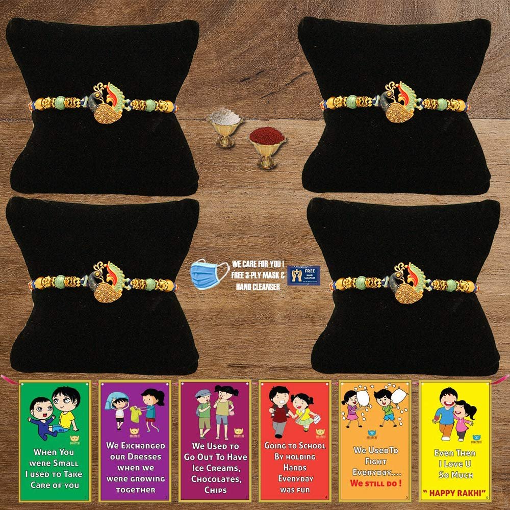 BOGATCHI D4Da-15 Rakhi for Brother with Chocolate, Rakhi Set of 4, Premium Rakhi Set of 4 with Chocolates, 4 Rakhi Combo, Rakhi for Brother Combo , 50g