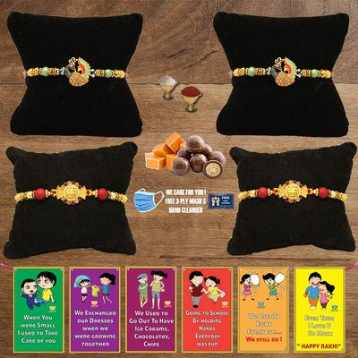 BOGATCHI B4Bb-5 Rakhi for Brother with Chocolate, Rakhi Set of 4, Premium Rakhi Set of 4 with Chocolates, 4 Rakhi Combo, Rakhi for Brother Combo , 50g