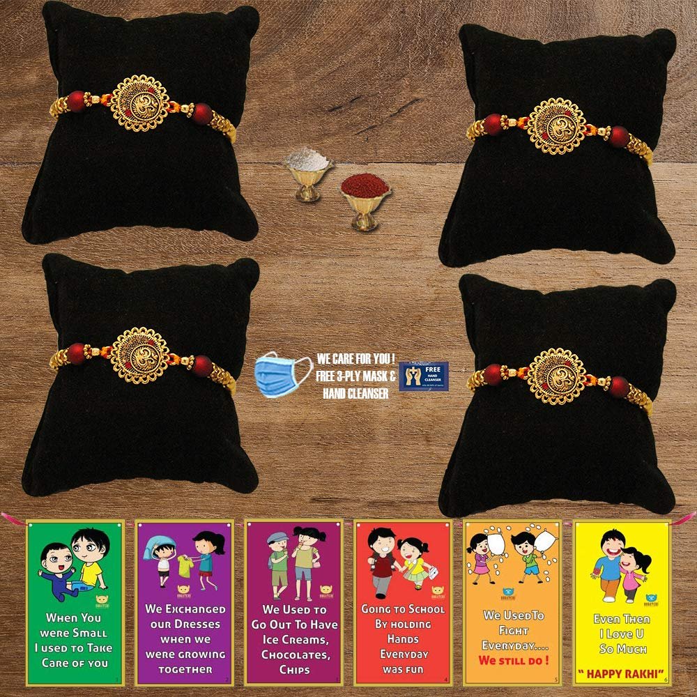 BOGATCHI D4Da-2 Rakhi for Brother with Chocolate, Rakhi Set of 4, Premium Rakhi Set of 4 with Chocolates, 4 Rakhi Combo, Rakhi for Brother Combo , 50g