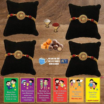BOGATCHI A4Ab-9 Rakhi for Brother with Chocolate, Rakhi Set of 4, Premium Rakhi Set of 4 with Chocolates, 4 Rakhi Combo, Rakhi for Brother Combo , 50g