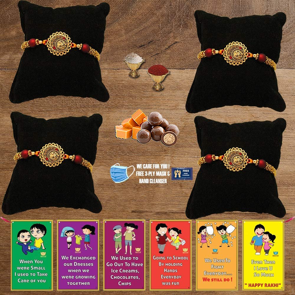 BOGATCHI A4Ab-9 Rakhi for Brother with Chocolate, Rakhi Set of 4, Premium Rakhi Set of 4 with Chocolates, 4 Rakhi Combo, Rakhi for Brother Combo , 50g