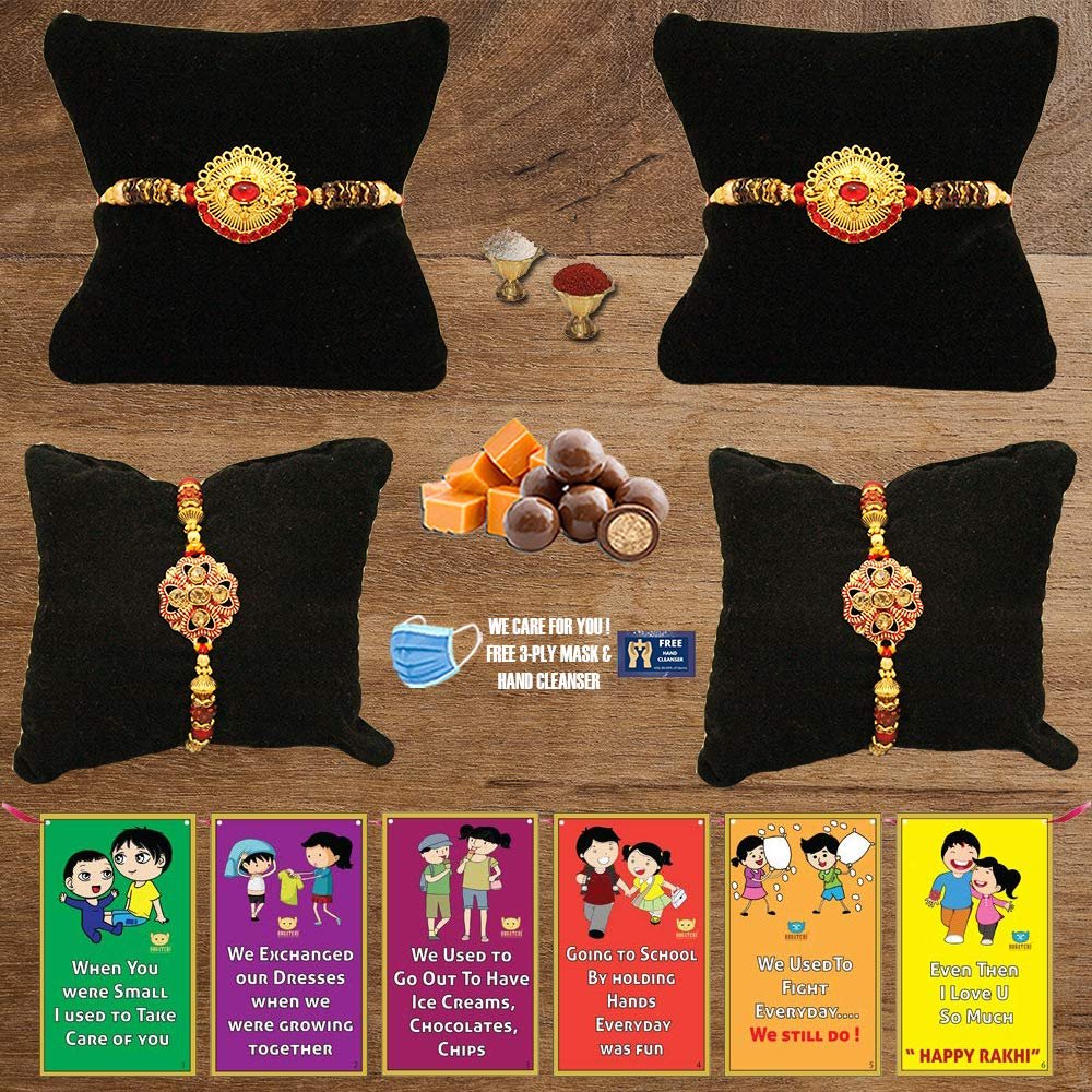 BOGATCHI B4Ba-6 Rakhi for Brother with Chocolate, Rakhi Set of 4, Premium Rakhi Set of 4 with Chocolates, 4 Rakhi Combo, Rakhi for Brother Combo , 50g