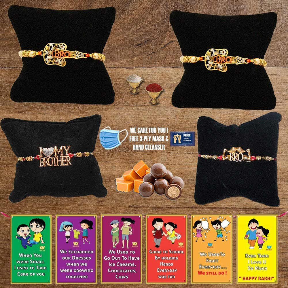BOGATCHI C4Cb-8 Rakhi for Brother with Chocolate, Rakhi Set of 4, Premium Rakhi Set of 4 with Chocolates, 4 Rakhi Combo, Rakhi for Brother Combo , 50g