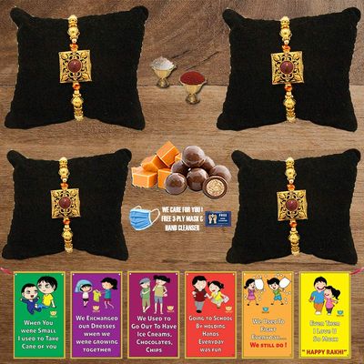 BOGATCHI A4A-15 Rakhi for Brother with Chocolate, Rakhi Set of 4, Premium Rakhi Set of 4 with Chocolates, 4 Rakhi Combo, Rakhi for Brother Combo , 50g