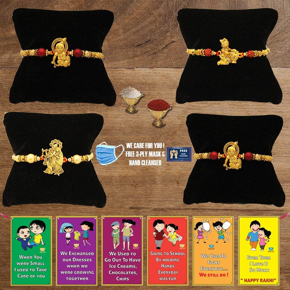BOGATCHI F4Fa-13 Rakhi for Brother with Chocolate, Rakhi Set of 4, Premium Rakhi Set of 4 with Chocolates, 4 Rakhi Combo, Rakhi for Brother Combo , 50g