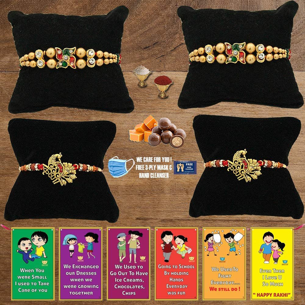 BOGATCHI C4Ca-5 Rakhi for Brother with Chocolate, Rakhi Set of 4, Premium Rakhi Set of 4 with Chocolates, 4 Rakhi Combo, Rakhi for Brother Combo , 50g
