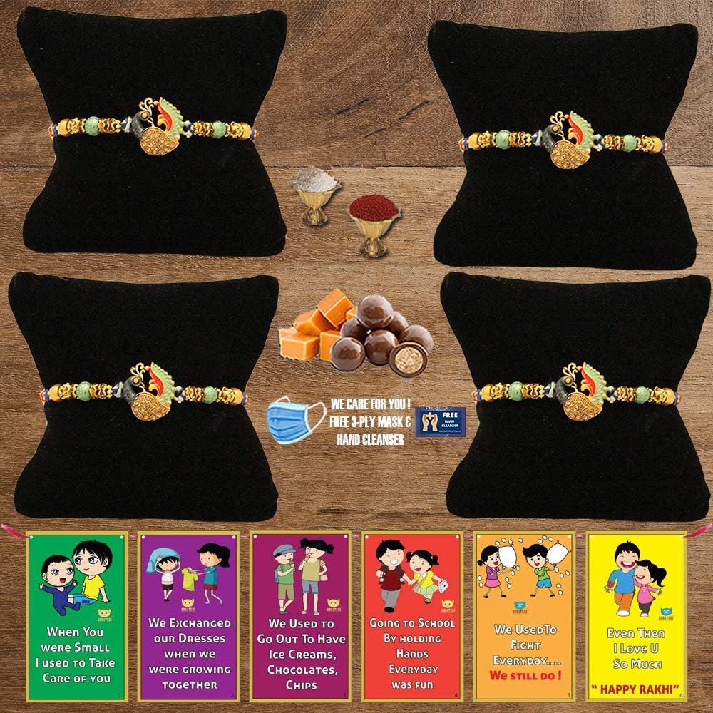 BOGATCHI A4Ab-8 Rakhi for Brother with Chocolate, Rakhi Set of 4, Premium Rakhi Set of 4 with Chocolates, 4 Rakhi Combo, Rakhi for Brother Combo , 50g
