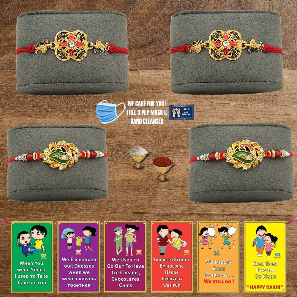 BOGATCHI F4Fb-9 Rakhi for Brother with Chocolate, Rakhi Set of 4, Premium Rakhi Set of 4 with Chocolates, 4 Rakhi Combo, Rakhi for Brother Combo , 50g