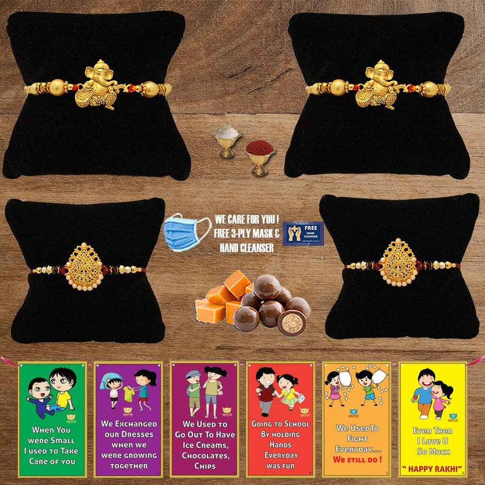 BOGATCHI C4Ca-9 Rakhi for Brother with Chocolate, Rakhi Set of 4, Premium Rakhi Set of 4 with Chocolates, 4 Rakhi Combo, Rakhi for Brother Combo , 50g