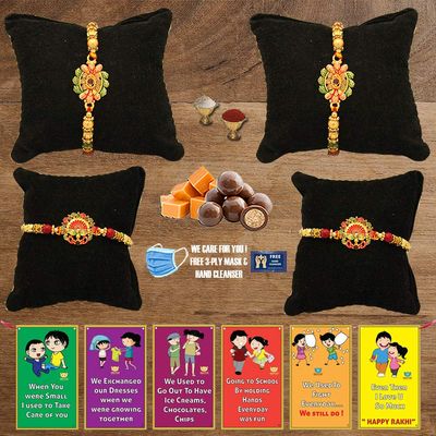 BOGATCHI B4Ba-10 Rakhi for Brother with Chocolate, Rakhi Set of 4, Premium Rakhi Set of 4 with Chocolates, 4 Rakhi Combo, Rakhi for Brother Combo , 50g