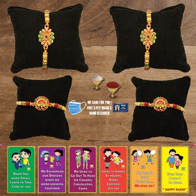 BOGATCHI E4Ea-10 Rakhi for Brother with Chocolate, Rakhi Set of 4, Premium Rakhi Set of 4 with Chocolates, 4 Rakhi Combo, Rakhi for Brother Combo , 50g