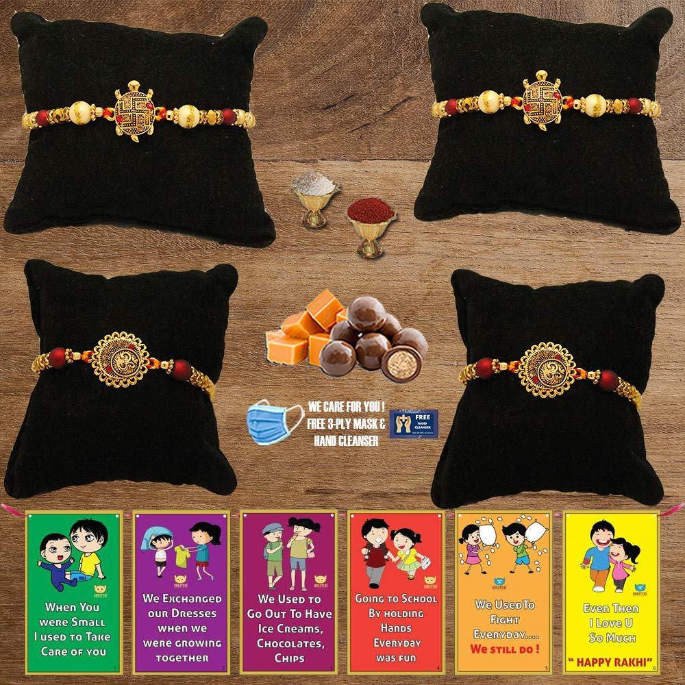 BOGATCHI A4Aa-10 Rakhi for Brother with Chocolate, Rakhi Set of 4, Premium Rakhi Set of 4 with Chocolates, 4 Rakhi Combo, Rakhi for Brother Combo , 50g
