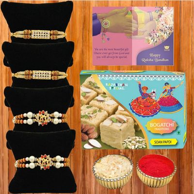 BOGATCHI E4Ea-6 Rakhi for Brother with Chocolate, Rakhi Set of 4, Premium Rakhi Set of 4 with Chocolates, 4 Rakhi Combo, Rakhi for Brother Combo, 50g