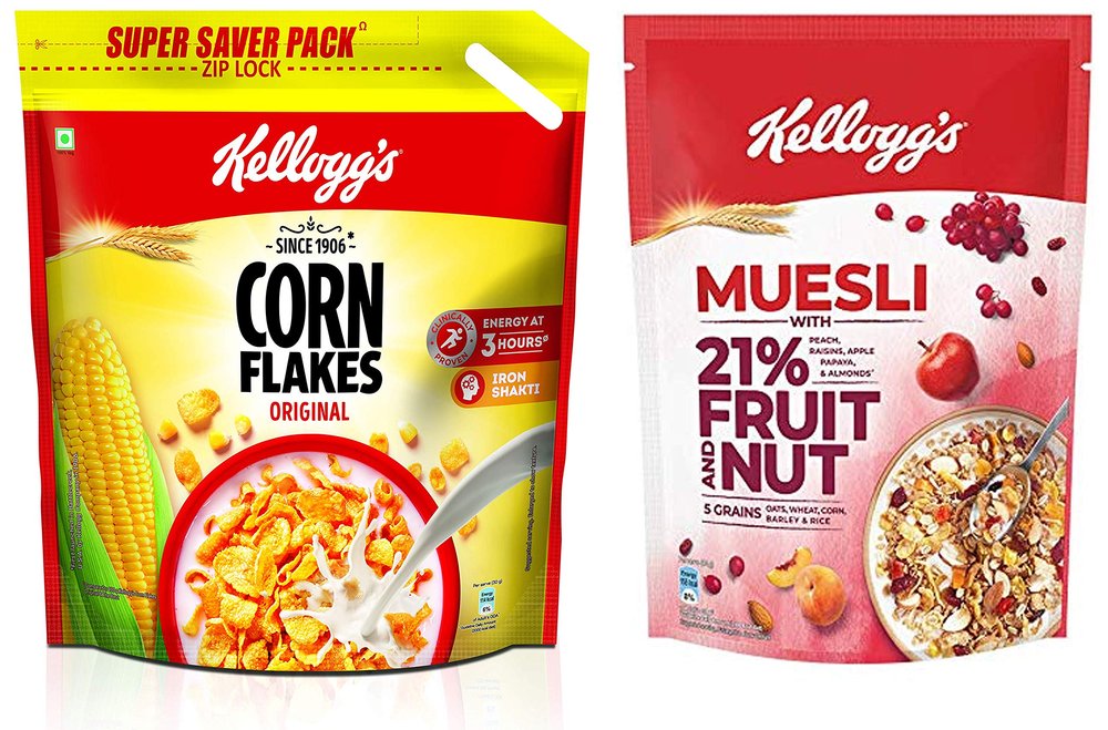Kellogg's Combo, Kellogg's Muesli with 21% Fruit and Nut Pouch, 500 g and Kellogg's Corn Flakes Original, 1.2 kg