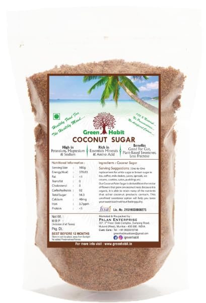 GreenHabit Coconut Sugar Natural Sweetener, Sugar Alternative | Vegan |Unrefined | Sugar for Coffee, Tea & Recipes | Non GMO (250)
