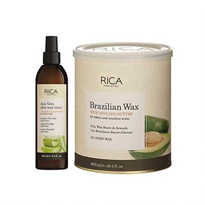 Rica Brazilian Painless Hair Removal Wax For Men & Women, 800 ml & 1 Aloe Vera After Wax Lotion | Quick & Easy Tan Removal Waxing for Sensitive Skin| Pack of 2