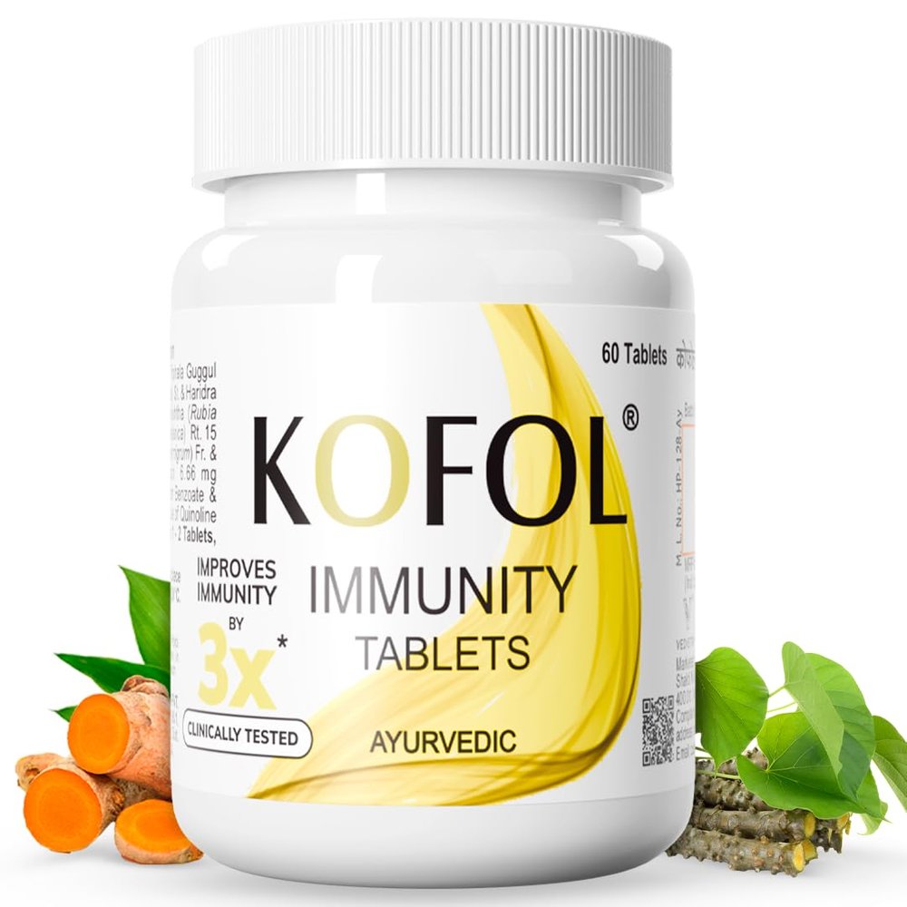 Kofol Immunity Tablet | Clinically Tested Ayurvedic Immunity Booster | Strengthens Immunity by 3X, Improves Respiratory Health by 6X & Protects Against Seasonal Infections 60 Tablets (Pack of 1)