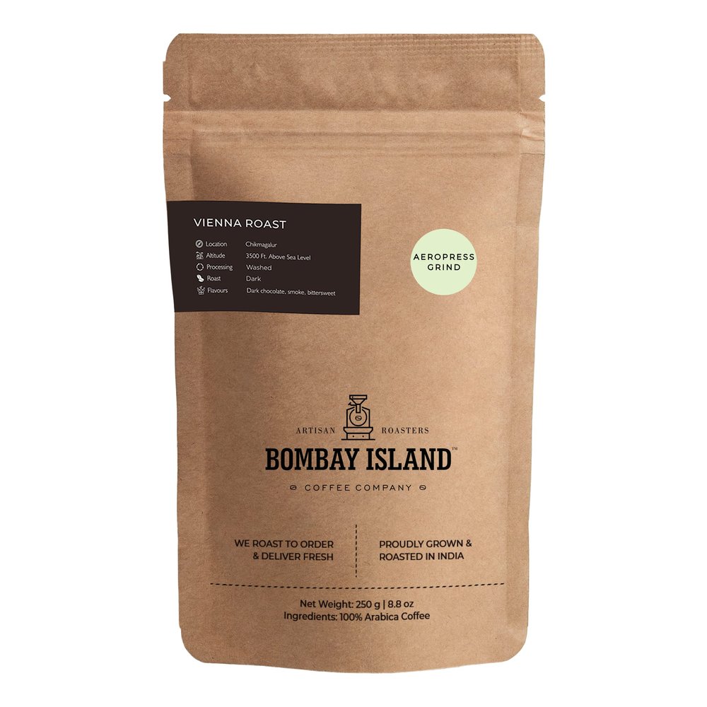 Bombay Island Coffee Vienna Roast | Dark Roast | Freshly Roasted 100% Arabica Coffee | 250 Gm | Aeropress Grind