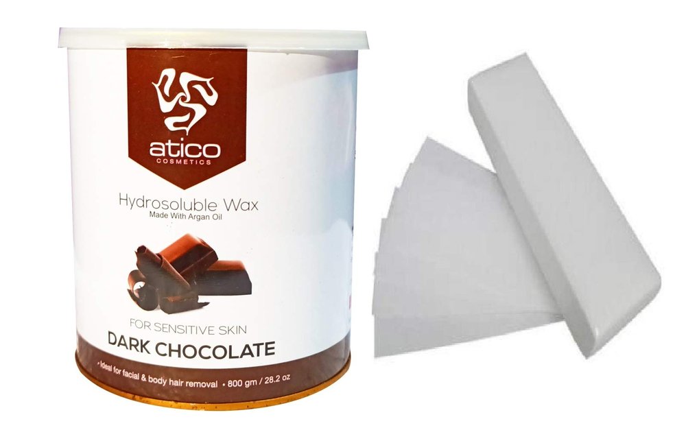 Atico Hair Removal Hydrosoluble Anti-Tan Creme Wax (800 Gm) made with Argan Oil + 30 Waxing Strips (Dark Chocolate)