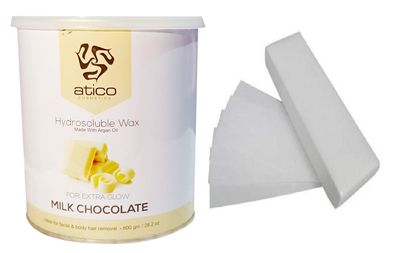 Atico Hair Removal Hydrosoluble Anti-Tan Creme Wax (800 Gm) made with Argan Oil + 30 Waxing Strips (White Chocolate)