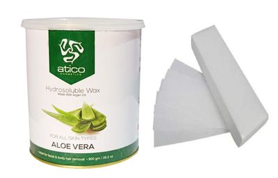 Atico Hair Removal Hydrosoluble Anti-Tan Creme Wax (800 Gm) made with Argan Oil + 30 Waxing Strips (Aloevera)