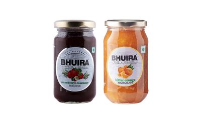 Bhuira|All Natural Jam Strawberry & Rosemary Preserve and Bitter Orange Marmalade -240g Each|No Added preservatives|No Artifical Color Added|Pack of 2