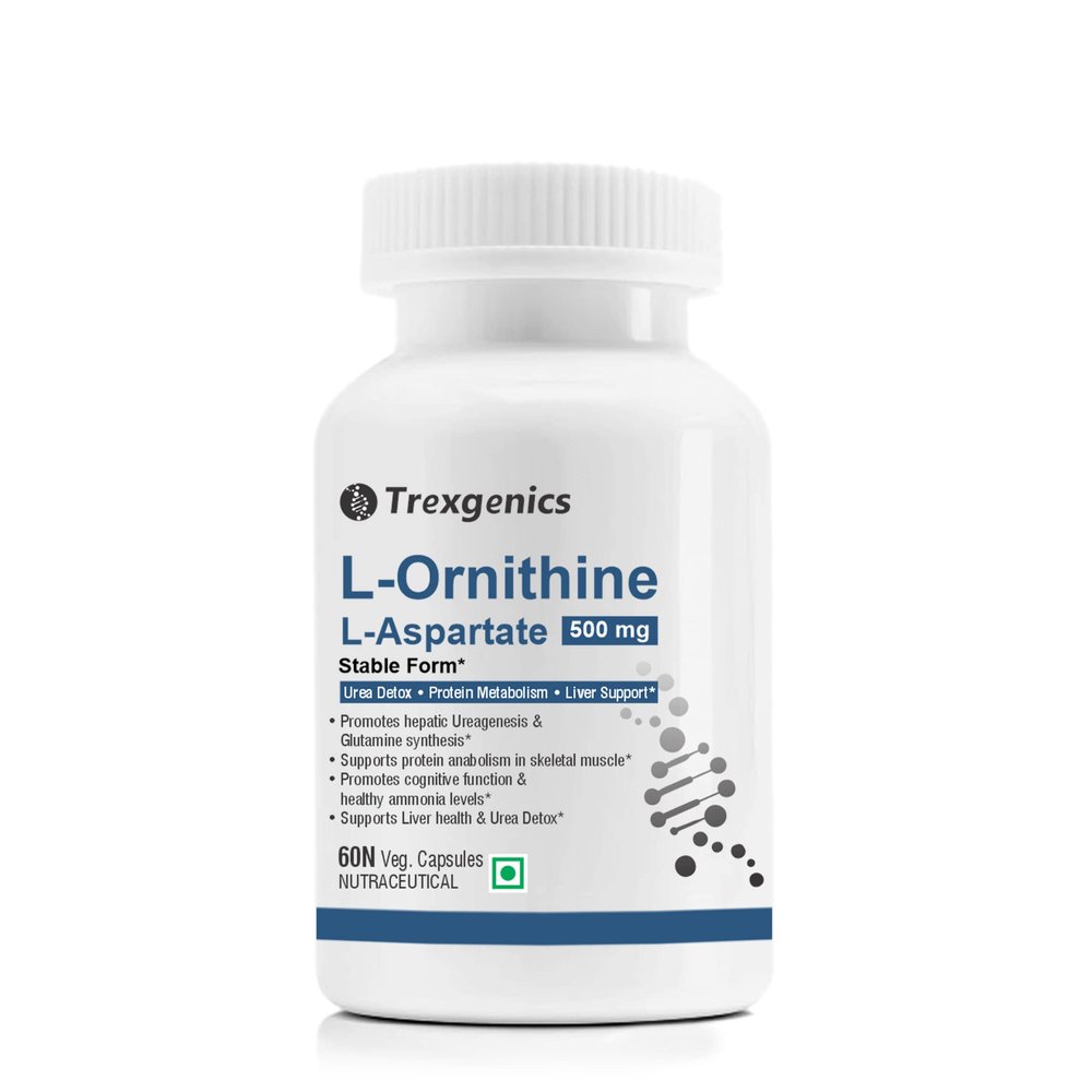 Trexgenics L-ORNITHINE Stable form as L-Aspartate 500mg Urea Detox, Protein Metabolism, Liver Support (60 Vcaps) (2)