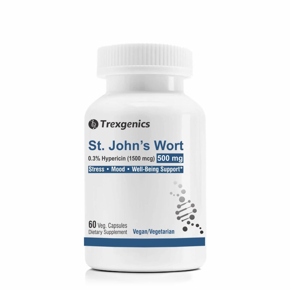 Trexgenics St. JOHNS WORT 500mg Standardized (0.3% Hypericin) Stress, Mood, Mental health support (60 Vcaps) (3)