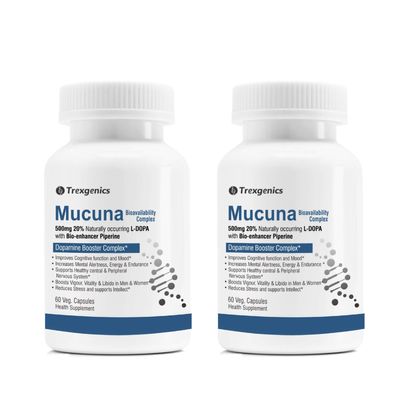 Trexgenics MUCUNA (20% L-Dopa) Pruriens (Kapikachhu) 500mg with Bio-enhancer Piperine 5mg Dopamine Booster Complex, Brain function, Nervous System (60 Vcaps) (2)