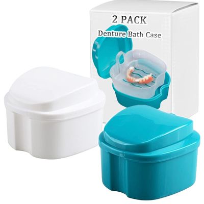 Denture Bath Box Cup, Complete Clean Care for Dentures, Clear Braces, Mouth Guard, Night Guard & Retainers,Traveling
