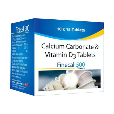 Finecal-500 - Bone & Joint Health Supplement with Calcium Carbonate & Vitamin D3-150 Tablets