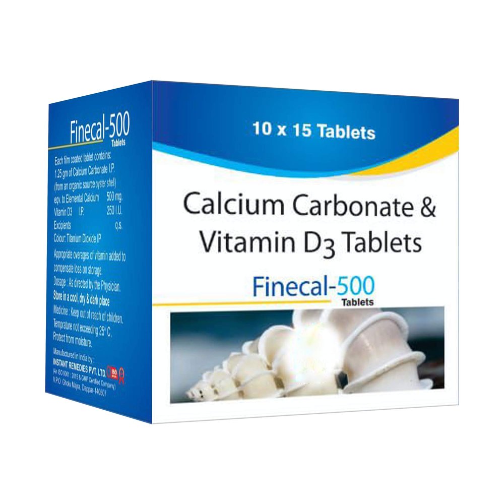 Finecal-500 - Bone & Joint Health Supplement with Calcium Carbonate & Vitamin D3-150 Tablets