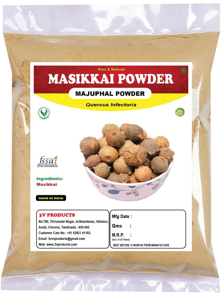 3V PRODUCTS Organic Masikkai Powder 100g | Majuphal | Manjakani | Quercus infectoria