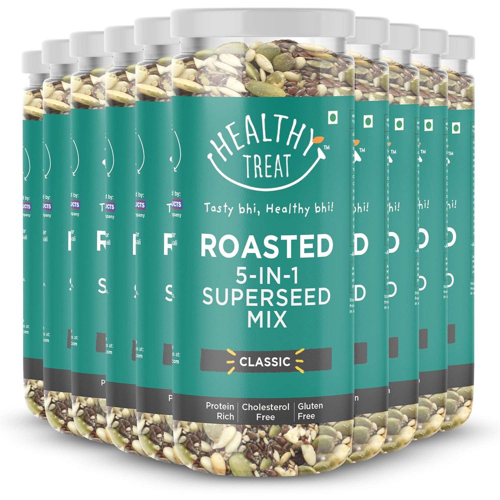 Healthy Treat Roasted 5 in 1 Super Seeds Mix Combo 1.5 kg (Pack of 10-150 gm Each) | Trail Mix | Seeds Mix | Roasted Seeds Mix for eating | A blend of Pumpkin seeds, Flax seeds, Watermelon seeds, Chia seeds, and Sesame seeds | Mixed Seeds for Weight