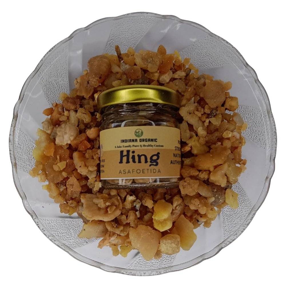 INDIANA ORGANIC Hing 23 G Whole Sabut | Asafoetida Resin Crystal Whole Hing | Natural Raw Pure Gluten Free Hing, 23 Gram, Vegetable Masala