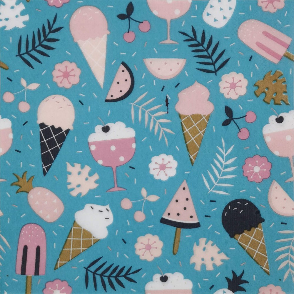 Colored Paper Napkins, 20 Count Shabby Chic Napkins for Wedding, Dinner Tea Party Shower Cocktail Napkins (Ice Cream)