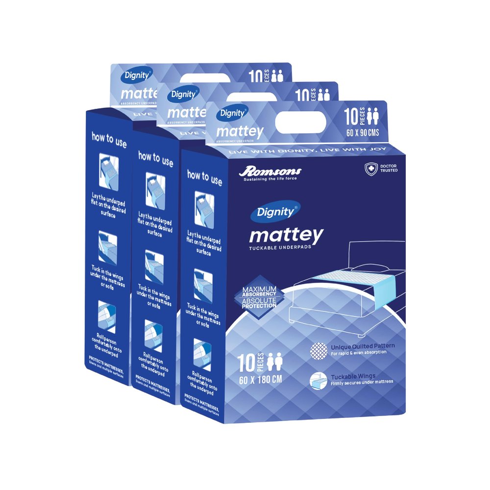 Dignity Mattey Disposable Tuckable Underpads, 60 X 180 cm, 10 Pcs/Pack (Pack of 3) 30 Pcs