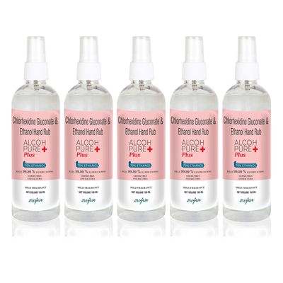 ALCOHPURE Plus CHG Hand Rub Spray, 70% Ethanol, FDA Approved (Pack of 5 100ml)