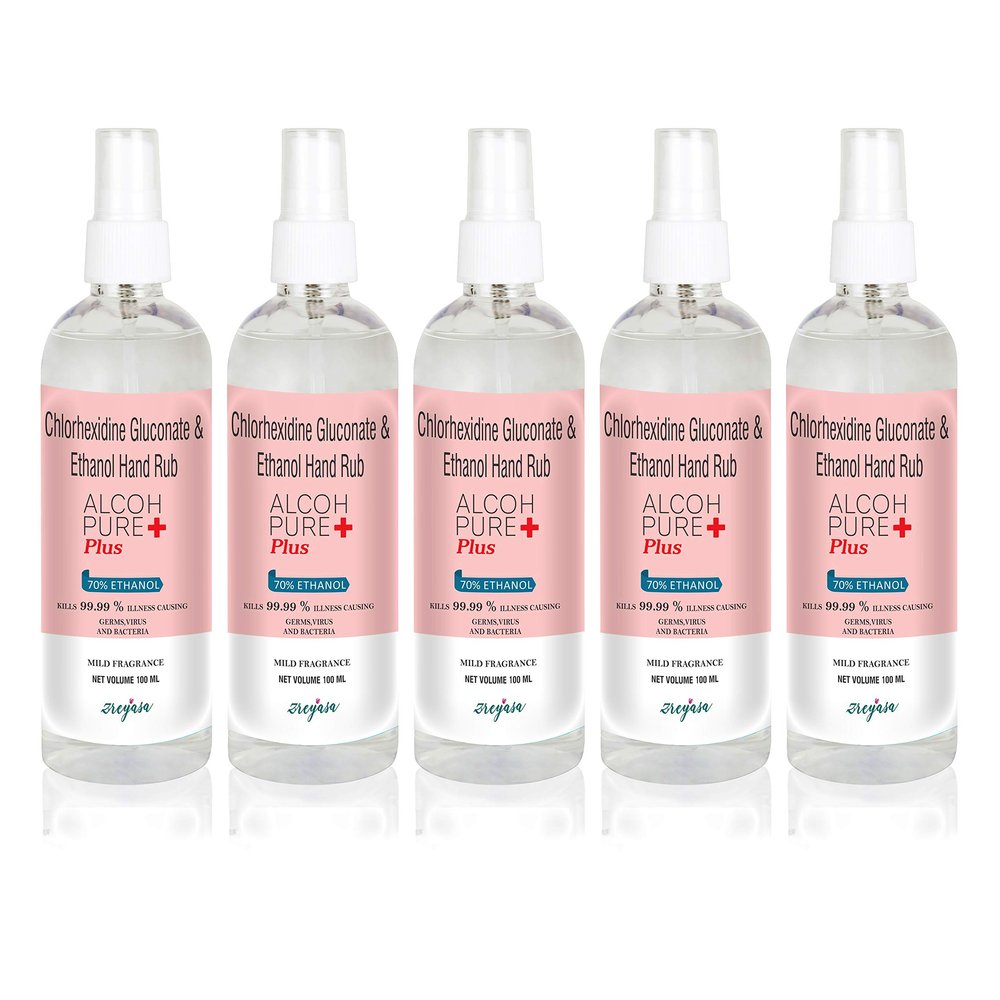ALCOHPURE Plus CHG Hand Rub Spray, 70% Ethanol, FDA Approved (Pack of 5 100ml)