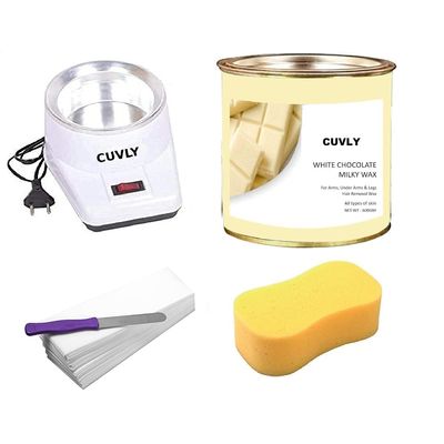 CUVLY Waxing Kit Wax Machine Wax Heater Machine, 600 gram Hot Wax Cream, 70 pieces Wax Strips and Knife, Hair removal Waxing Kit, Wax Kit for women and men, Wax Heater Combo (White Chocolate Wax)