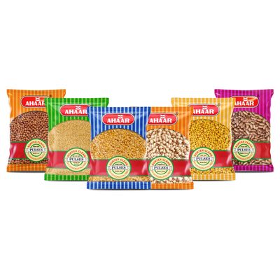Ahaar Pulses Combo (5Kg)- Arhar Dal 1 Kg, Moong Wash 1Kg, Chana Dal 1Kg, Kabuli Chana 1 Kg, Rajma Chitra 500g, Black Gram 500g