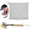 Stainless Steel Cast Iron Cleaner and Cast Iron Brush, SourceTon Stainless Steel Chainmail Scrubber and Bamboo Handle Brush for Skillet, Wok, Pot, Pan view 1