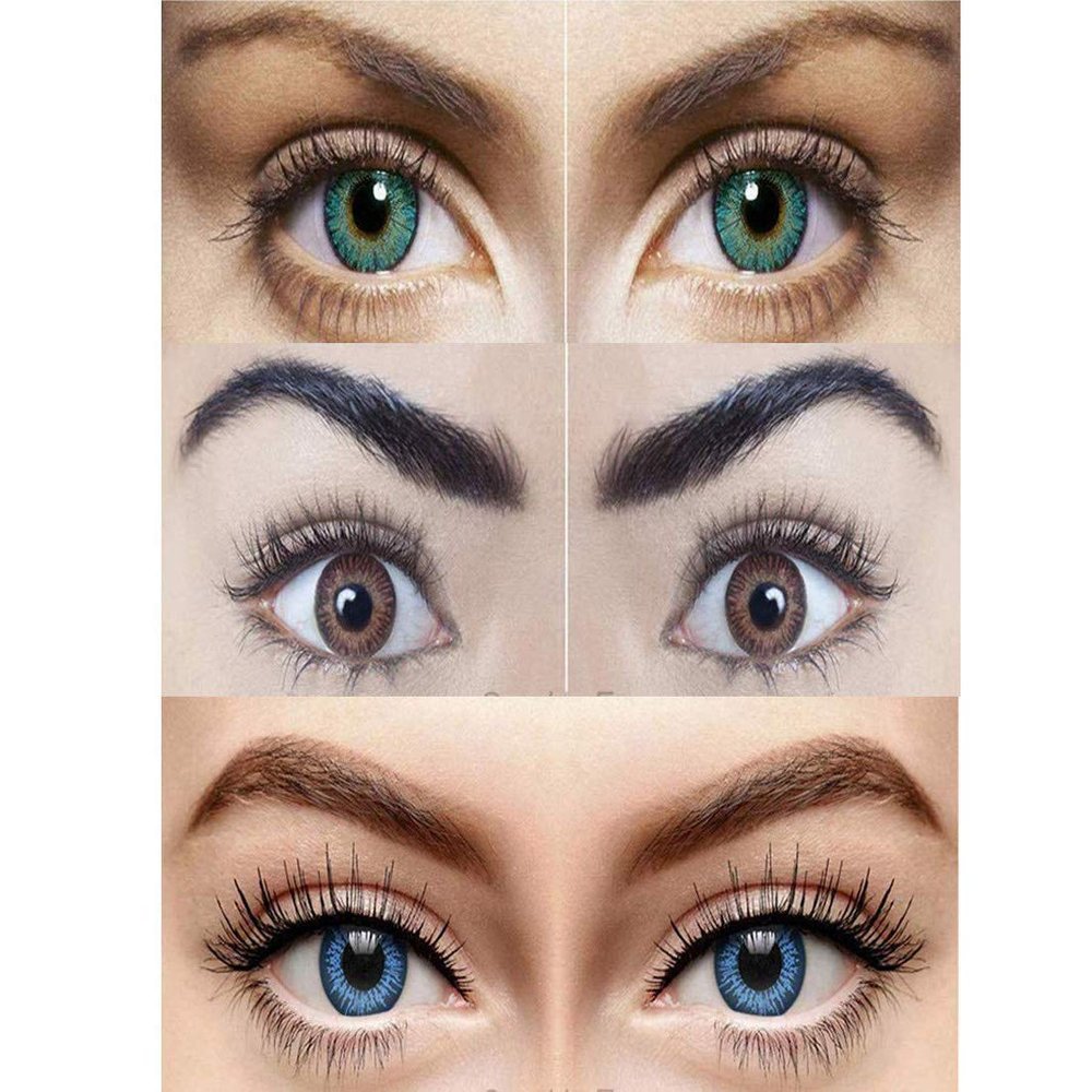 Royal Galaxy Combo Pack of 3 Pairs of Monthly Color Contact Lenses Zero Power (Turquoise, Blue & Brown) with Free Lens Solution & Lens Container Kit