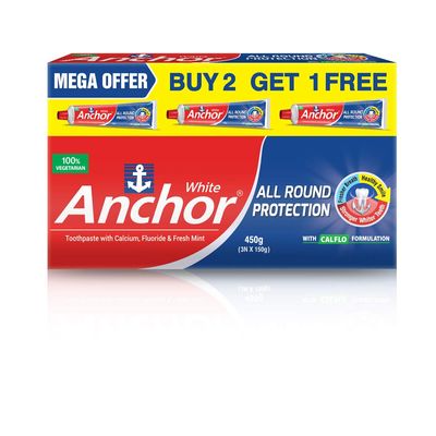 Anchor All Round Protection White Toothpaste 450gm (150g x 3)