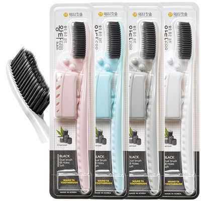 WANGTA Toothbrush 4pcs, Twice as Wide as Regular Brush Head, More Comfortable and Easier Brushing (Black Brush)