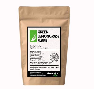 Assamica Agro Green Lemongrass Flare - 10 Tea Bags (Pack of 1)