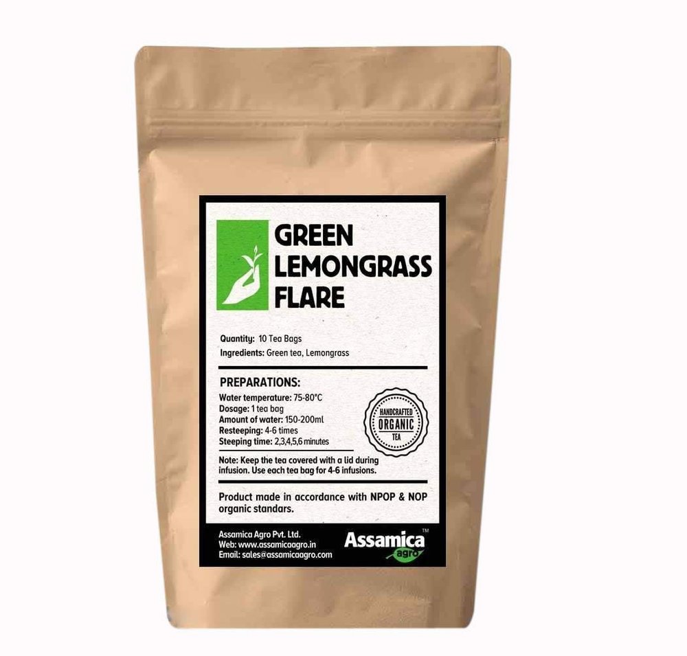 Assamica Agro Green Lemongrass Flare - 10 Tea Bags (Pack of 1)